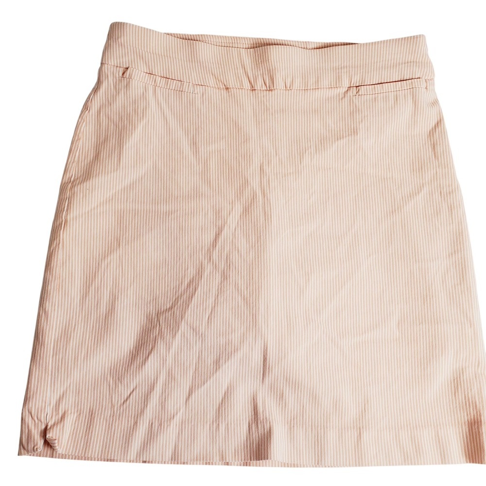 Briggs Peach White Striped Pull On Golf Tennis Skort Size 10 Stretch Seersucker